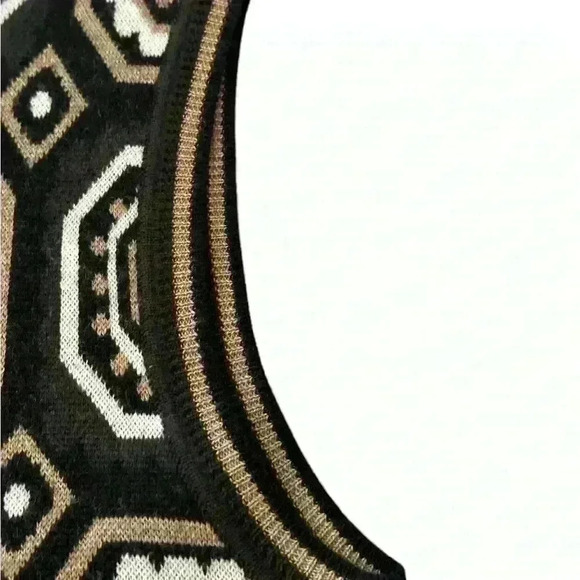W By Worth 100% Wool Geometric Print Sweater Dress Camel Ivory Black Brown Sz S - Picture 7 of 12